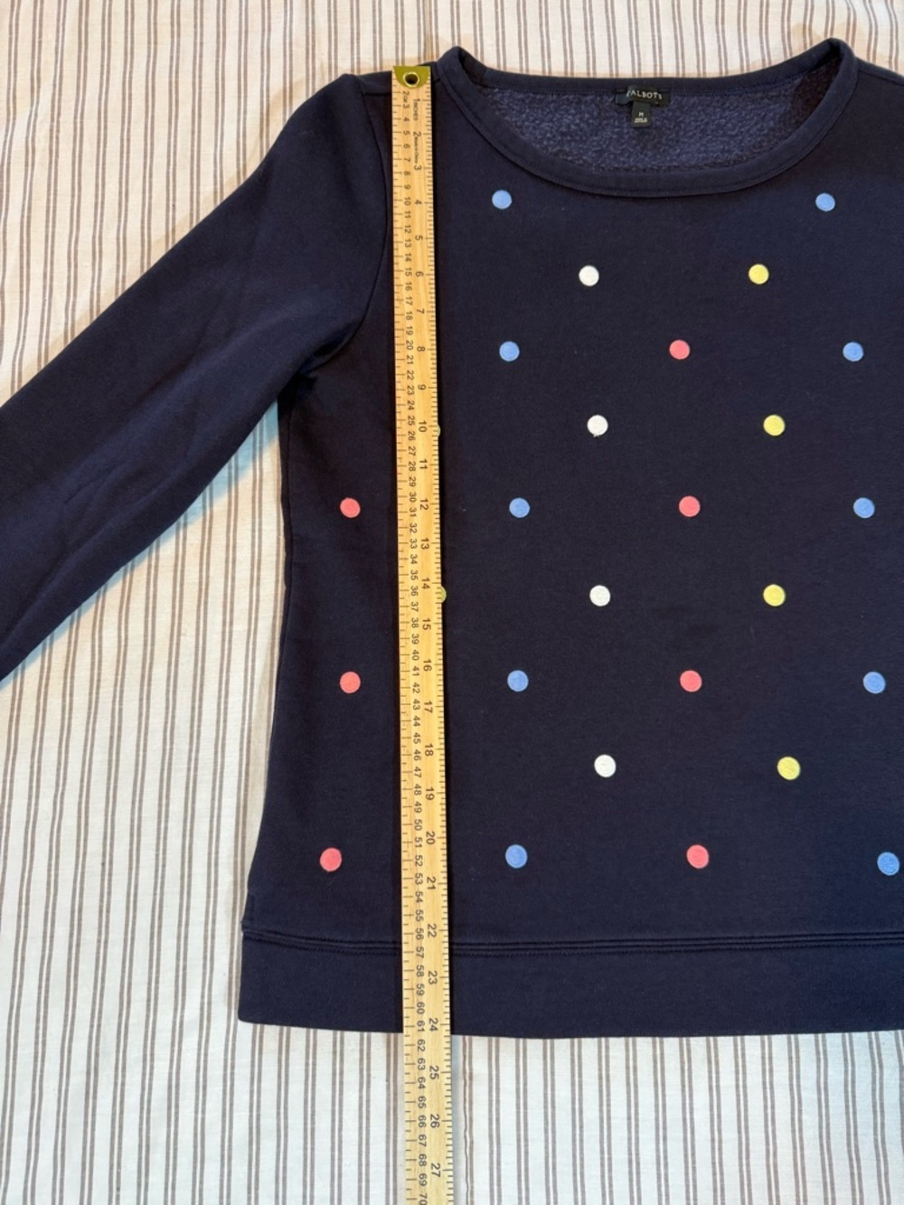 Talbots Navy Blue Multicolor Embroidered Polka Dot Crewneck Sweatshirt Size M - Picture 4 of 9